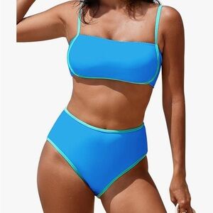 NWOT Color Block High Cut, High Waisted Bikini Set